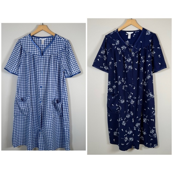 Adonna Other - Adonna Sleepwear Bundle Set Lot Of 2 Plaid Floral Nightgown Pajama House Dresses